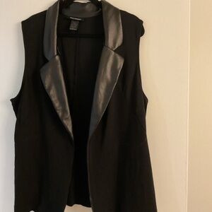 Ashley Stewart Black Vest with Faux Leather Collar